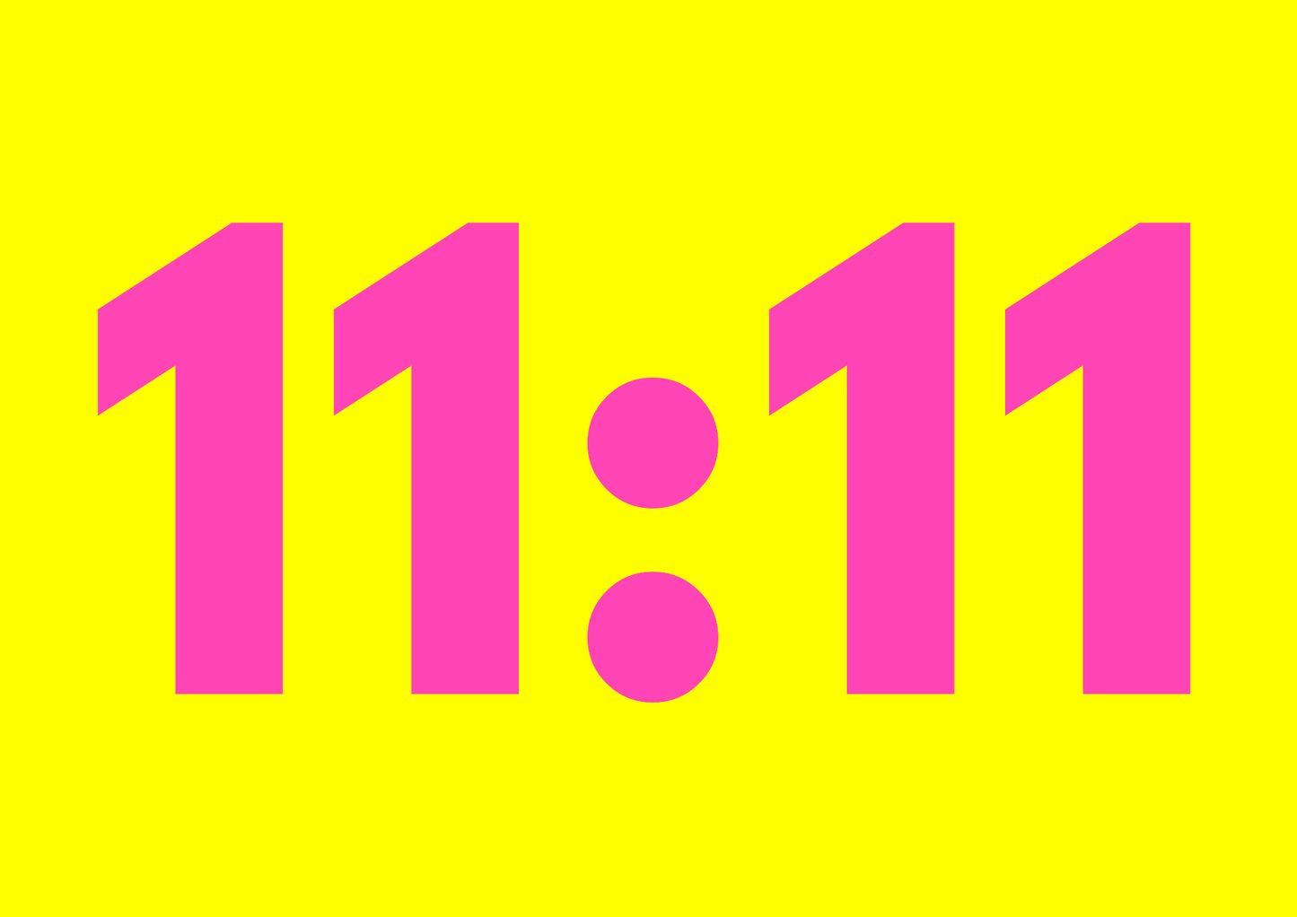 Pink '11:11' angel time on a yellow background