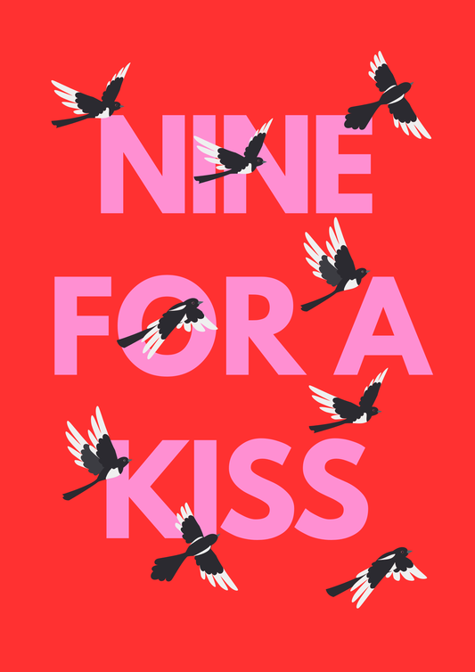 "Nine for a kiss" magpie wall art print