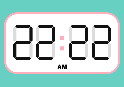 Digital clock displaying 22:22 AM angel time on a teal background