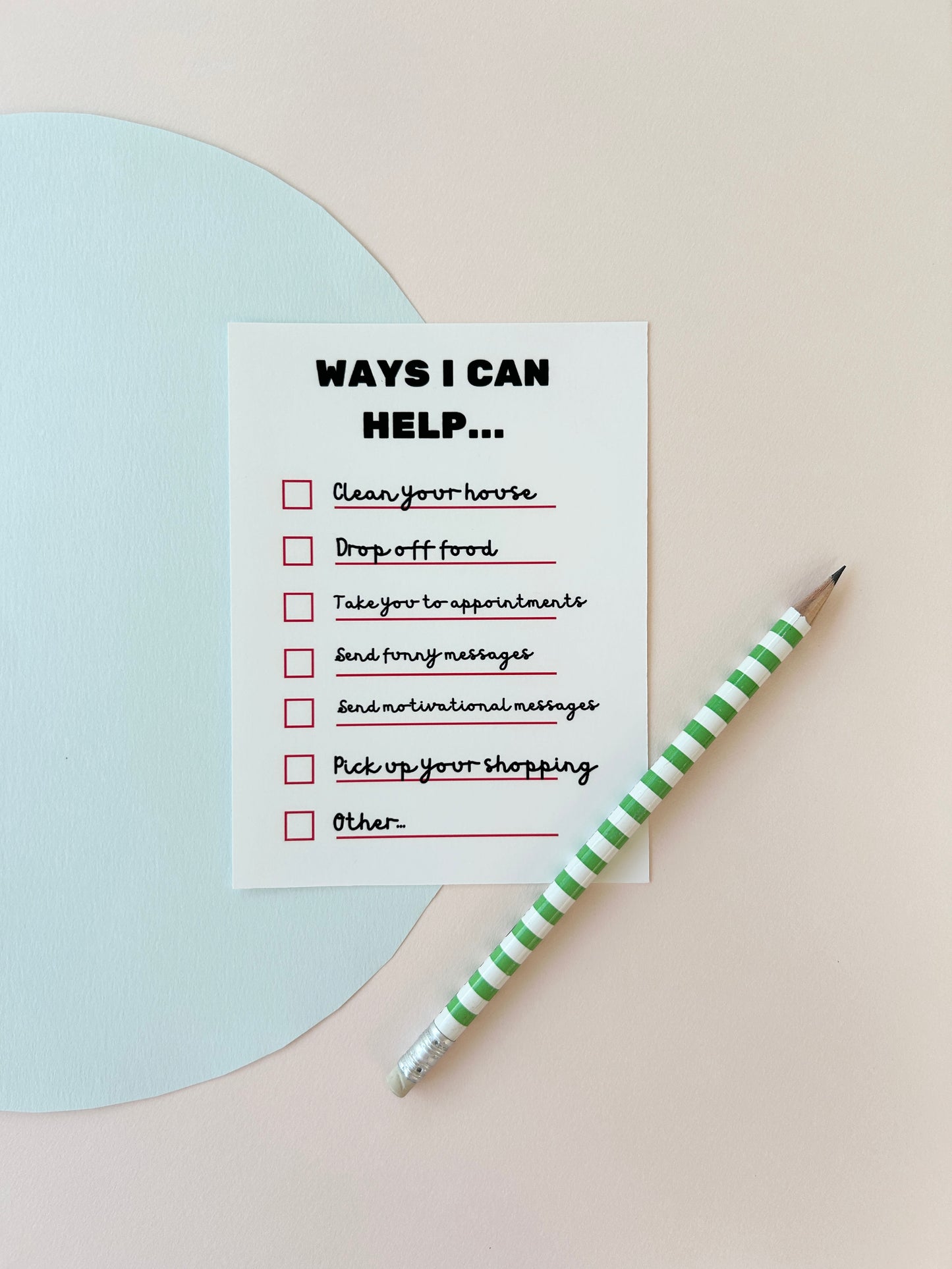 "Ways I can help" greetings card