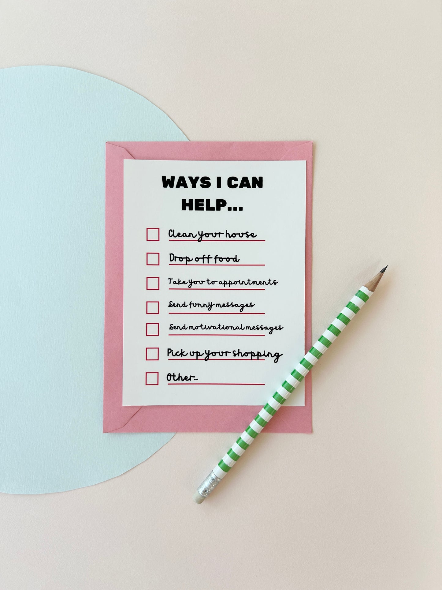 "Ways I can help" greetings card