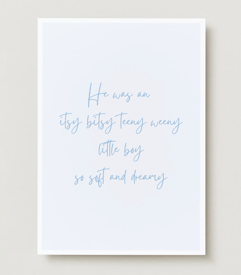 Itsy bitsy A6 greetings card for newborn boy