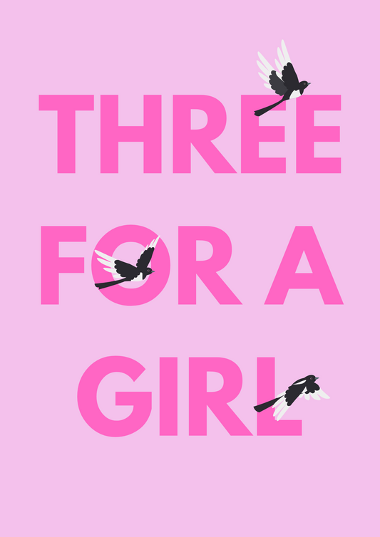 Three for a Girl magpie wall art print