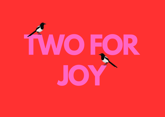 Two for Joy magpie art poster in bold dopamine colours