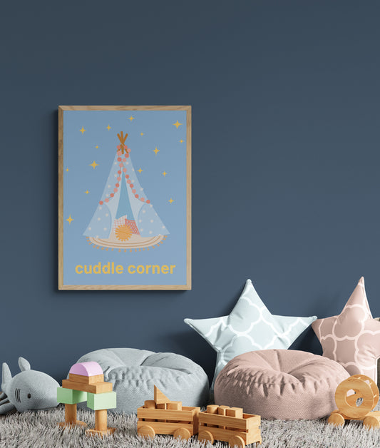 Cuddle corner with cosy teepee wall art print