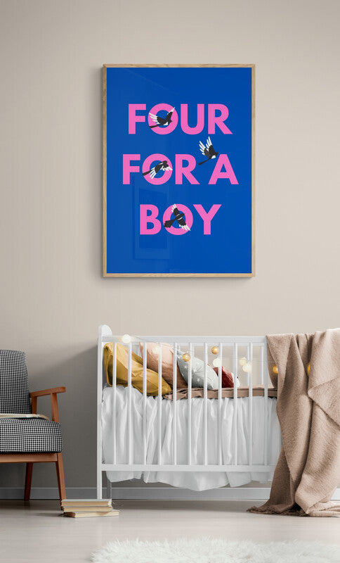 Four for a Boy magpie wall art print