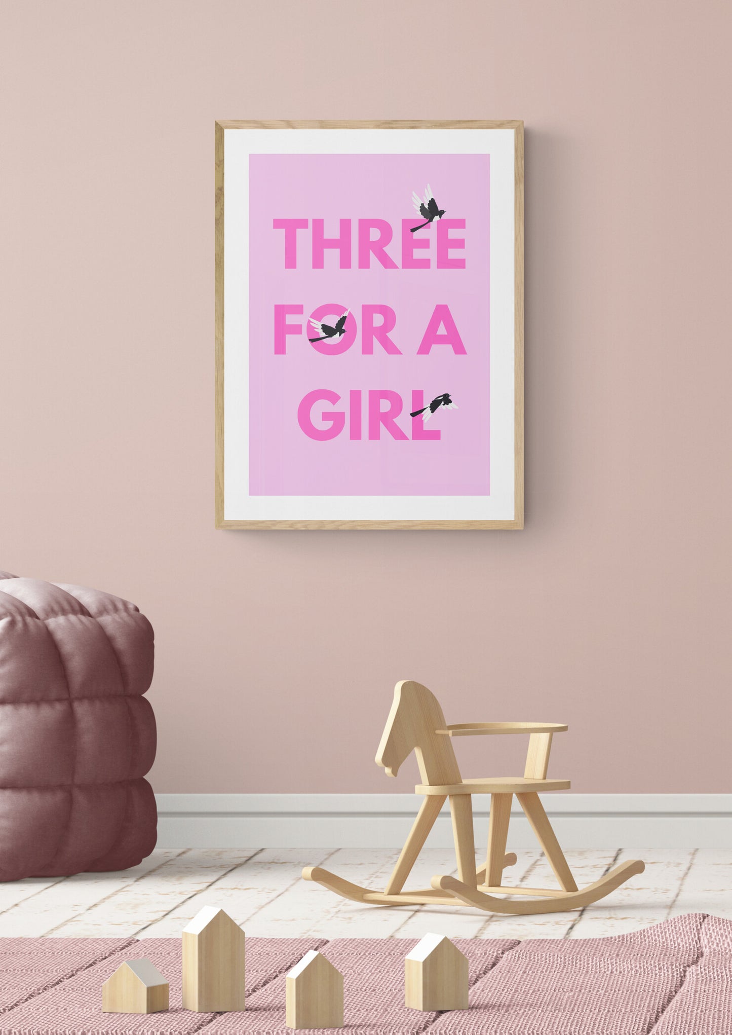 Three for a Girl magpie wall art print