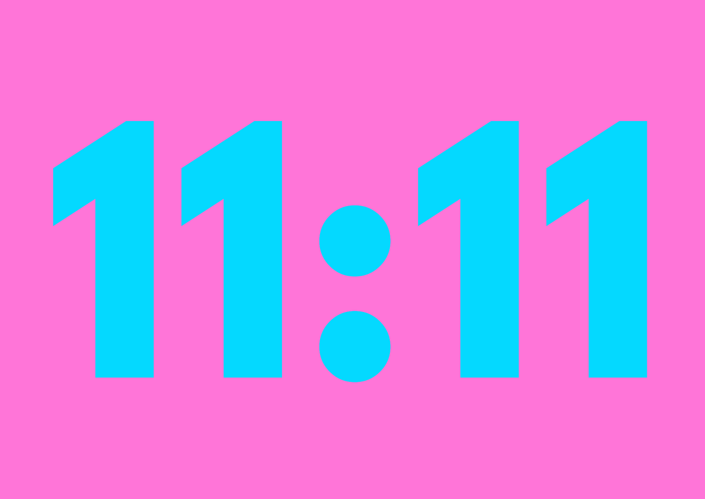 Turqouise numbers depicting angel time '11:11' on a pink background
