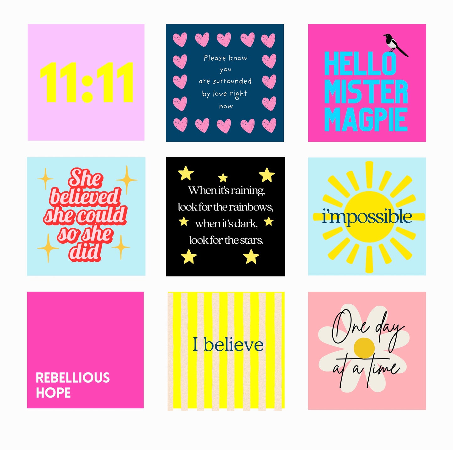 Set of nine inspirational mini prints + mini frame