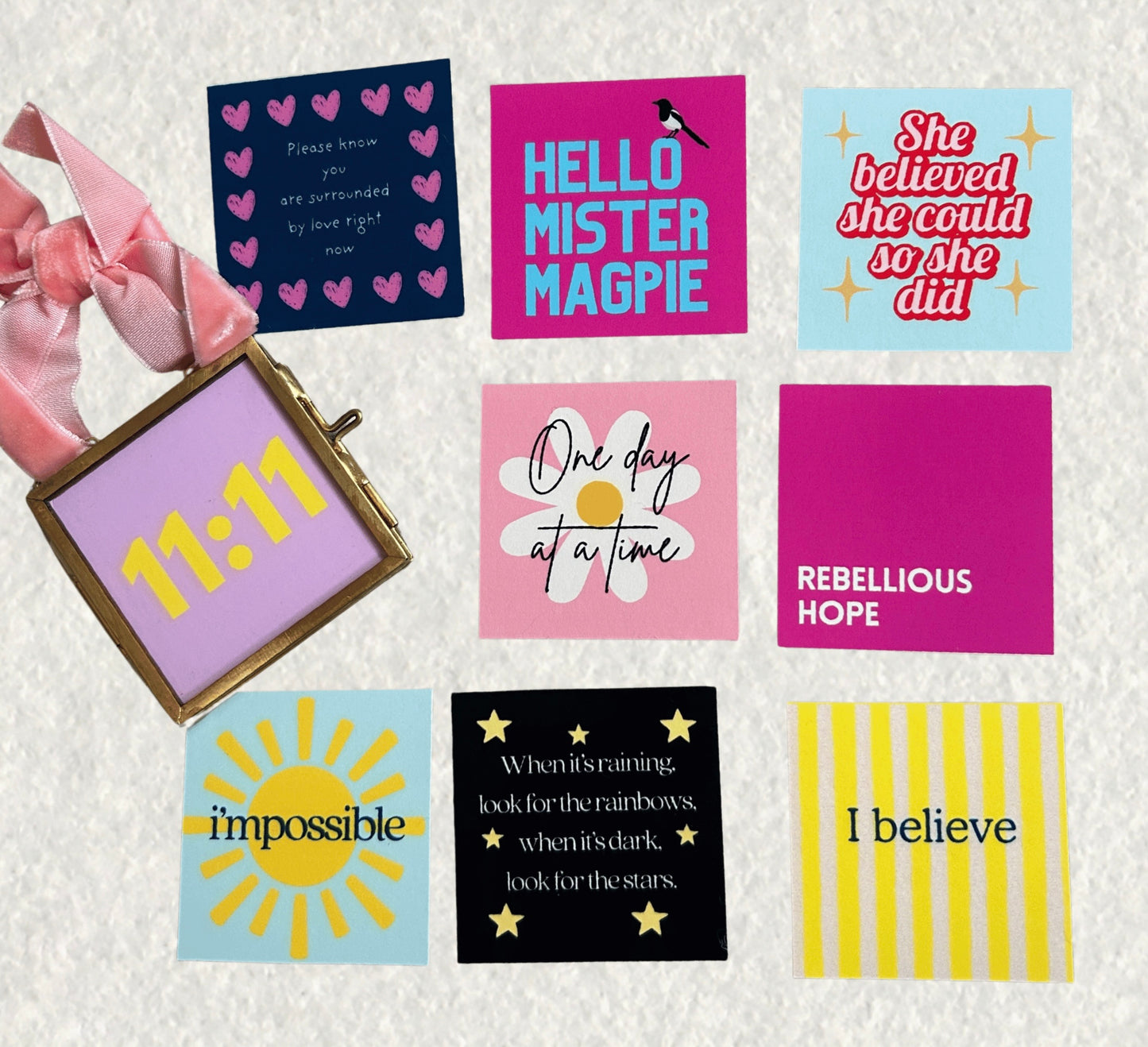 Set of nine inspirational mini prints + mini frame