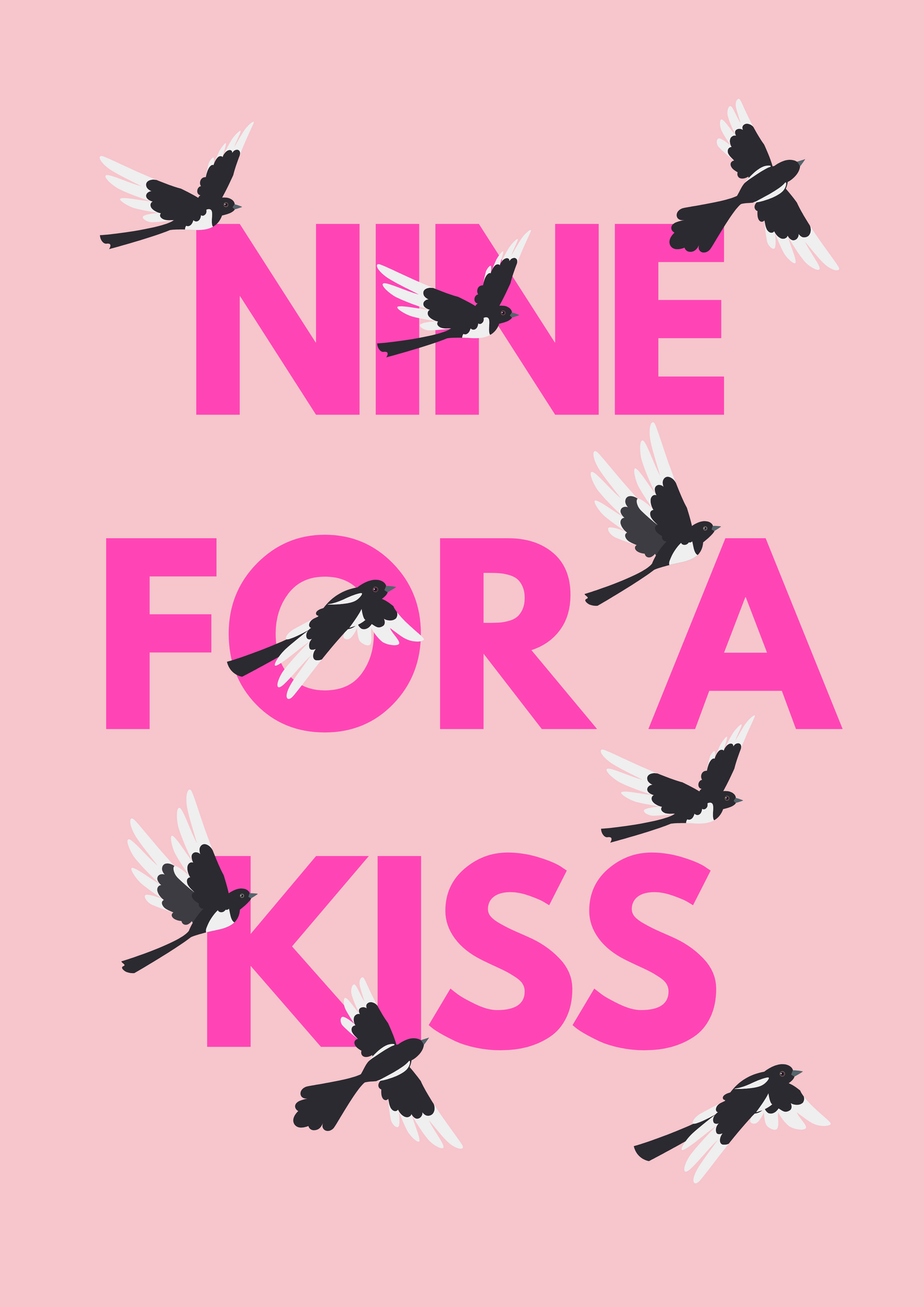 "Nine for a kiss" magpie wall art print