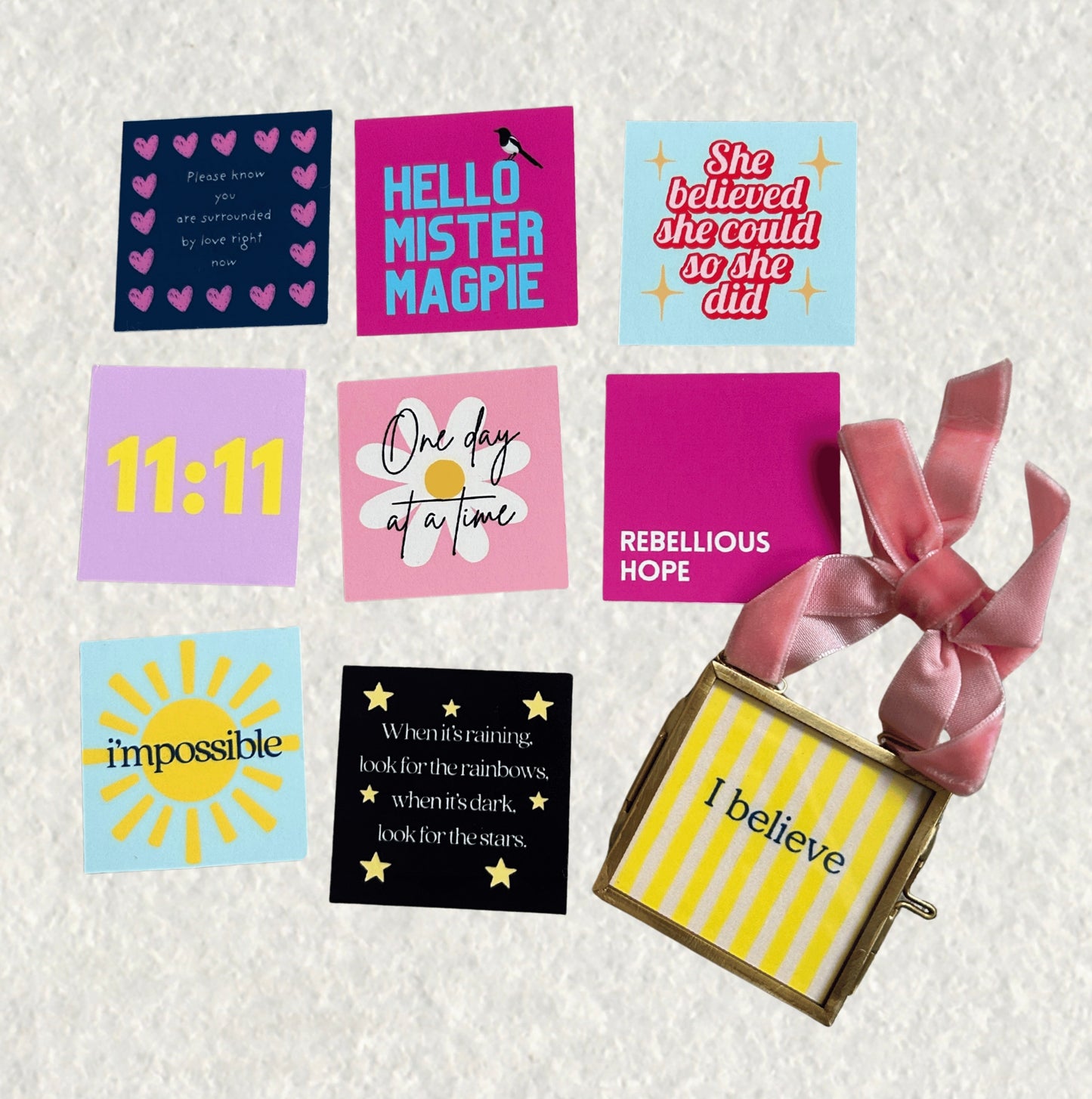 Set of nine inspirational mini prints + mini frame