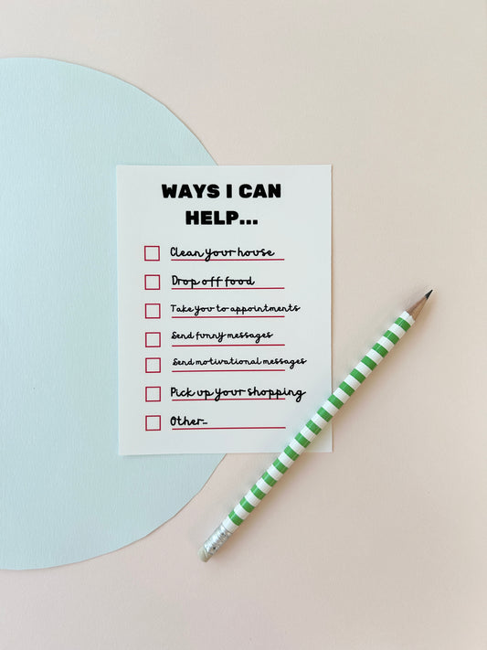 "Ways I can help" greetings card