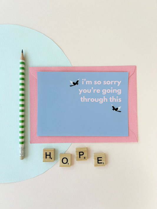 "I'm so sorry you're going through this" greetings card