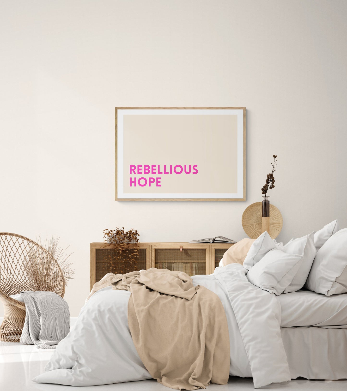 Barley Designs hope inspired wall art print with beige background and pink wording rebellious hope 