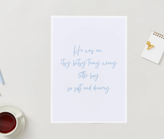 Itsy bitsy A6 greetings card for newborn boy