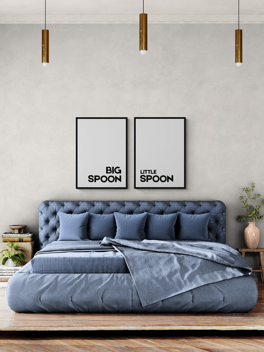 Big spoon and little spoon wall art set in black and white bold font