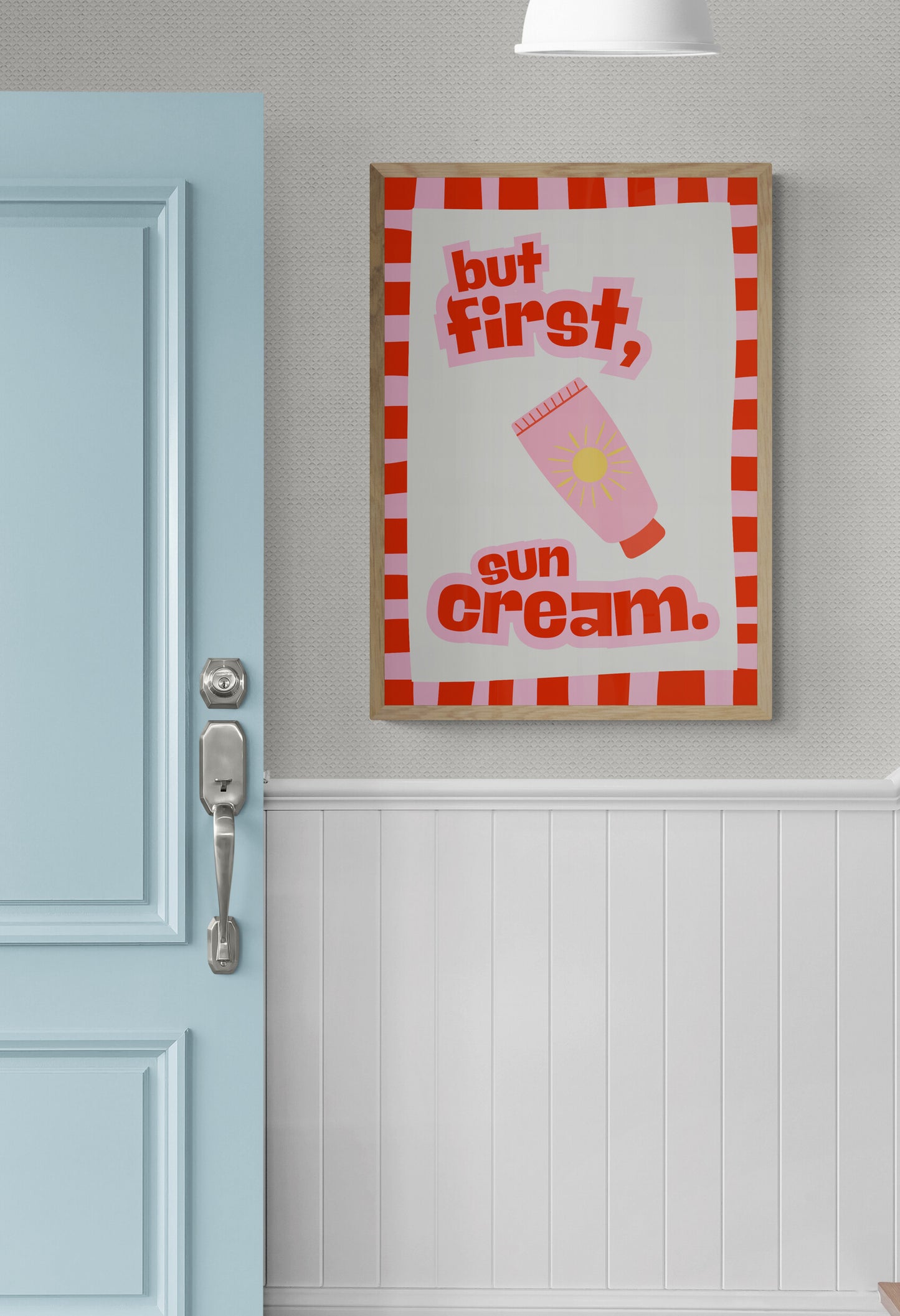But first, sun cream | Bright Red & Pink Border | Bold Wall Art