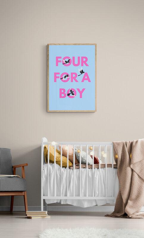 Four for a Boy magpie wall art print SSF