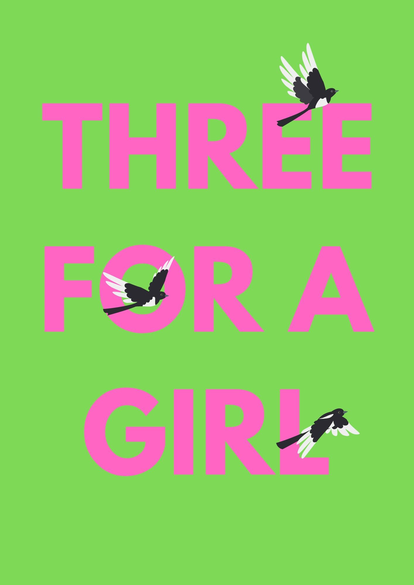 Three for a Girl magpie wall art print