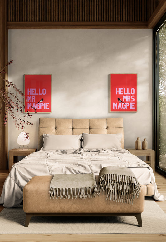 Hello Mr Magpie & Hello Mrs Magpie | Twin prints wedding gift