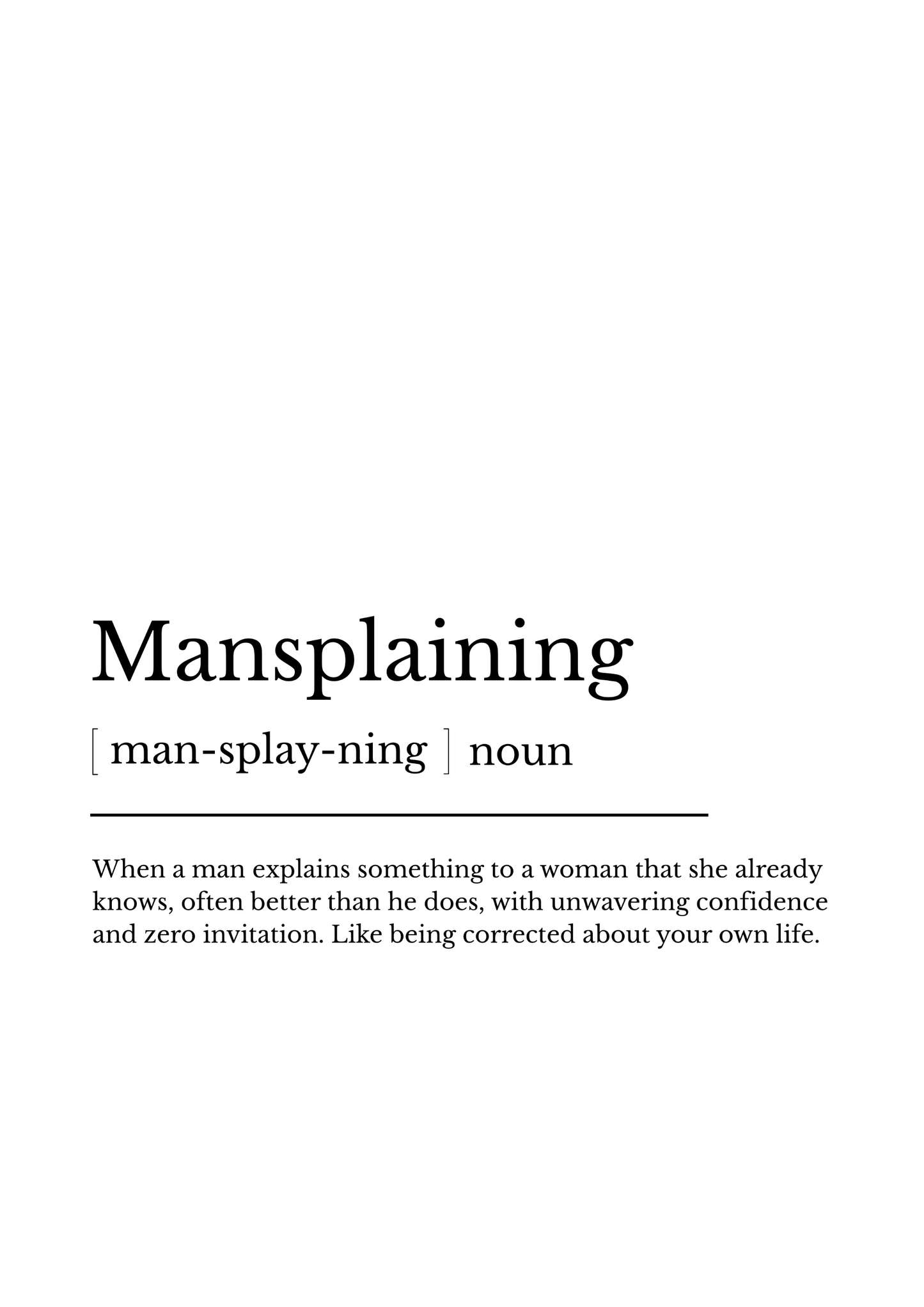 Definition of 'mansplaining' on a white background