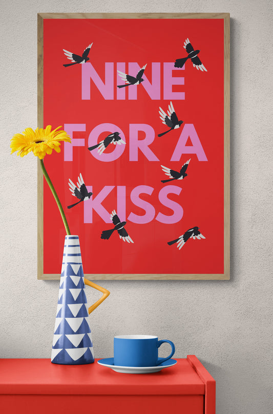"Nine for a kiss" magpie wall art print