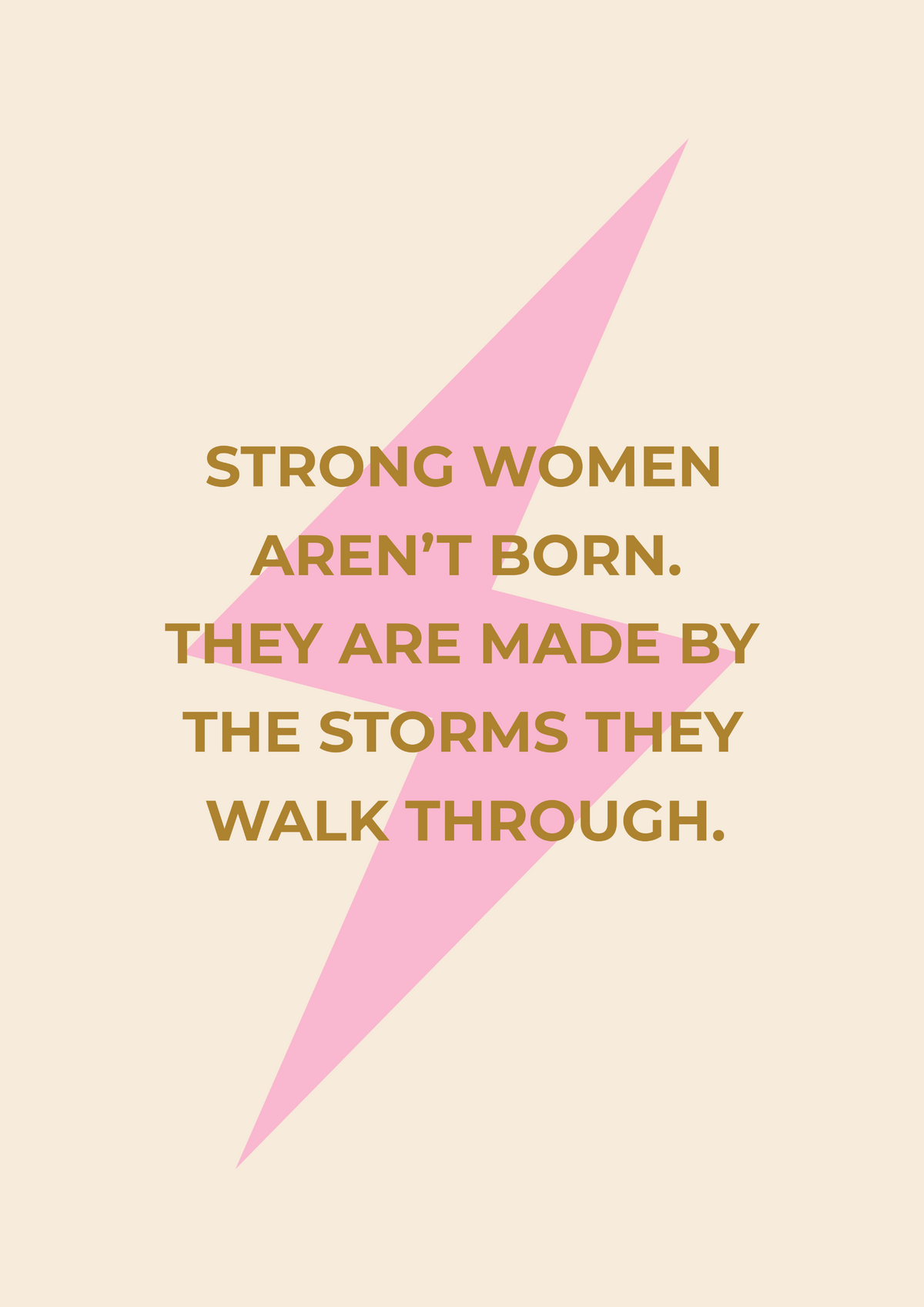 Motivational quote about strong women with a pink lightning bolt on a beige background